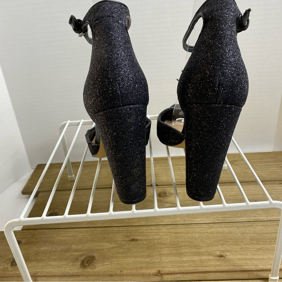 Aldo Women’s Block Heel Sparkly Pointed Toe Ankle Strap Black Shoes Size 9 - Picture 10 of 11